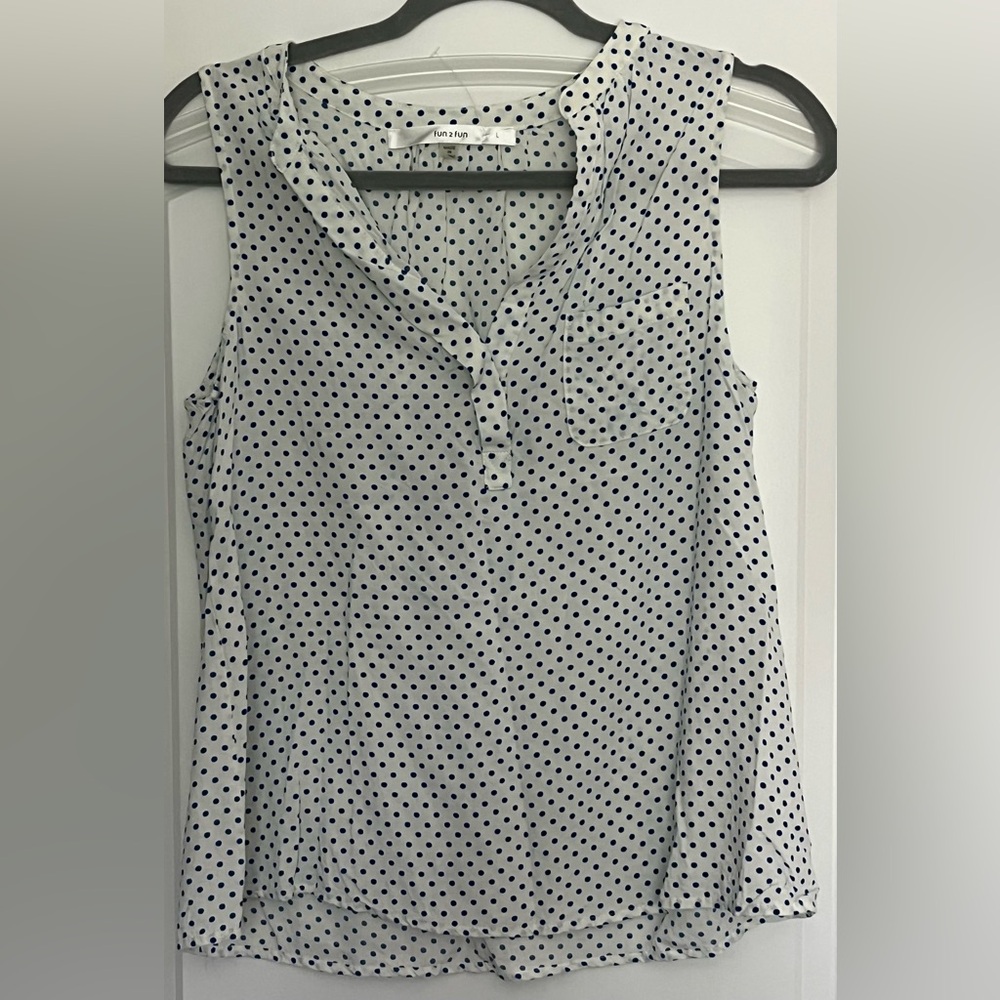 Fun 2 Fun Blue and White Polka Dot Blouse